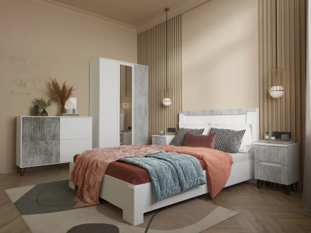 Кровать Ливерпуль, белый/бетон светлый 